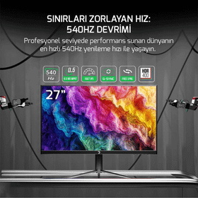 Gamepower Lucid S60 27 inç 540Hz 0.5ms Flat Fast IPS FHD Pivot Oyuncu Monitörü