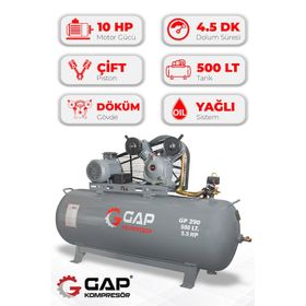 GAP GP290/500 500 lt 2 Kafa 8 Bar 5.5 HP Pistonlu Hava Kompresörü