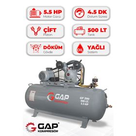 GAP GP290/500 500 lt 2 Kafa 8 Bar 5.5 HP Pistonlu Hava Kompresörü