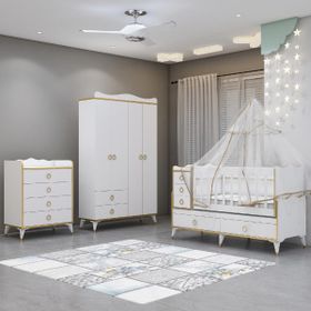 Garaj Home Alya Gold Yıldız 4 Şifonyer Bebek Odası Yatak Krem Kombin Uyku Seti