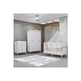 Garaj Home Alya Gold Yıldız 4 Şifonyer Bebek Odası Yatak Krem Kombin Uyku Seti