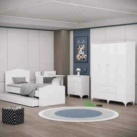 Garaj Home Beyaz Yaren 4 Kapaklı Genç Odası Takımı