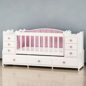 Garaj Home Efe 9 Çekmeceli Pembe Döşemeli Beyaz Büyüyen Beşik