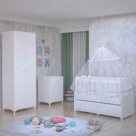 Garaj Home Elegant Yıldız 2 Kapaklı Bebek Odası Takımı Krem Kombinli Beyaz Uyku Seti