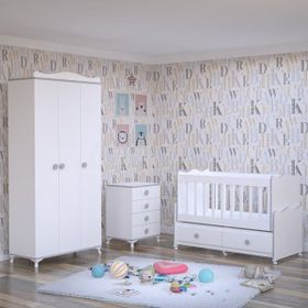 Garaj Home Elegant Yıldız 3 Kapaklı Bebek Odası Takımı Beyaz Kombinli Gri Uyku Seti