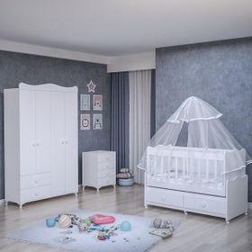 Garaj Home Elegant Yıldız 4 Kapaklı Bebek Odası Takımı Pembe Kombinli Uyku Seti