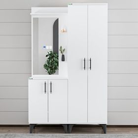 Garaj Home Modern Beyaz Aynalı Raflı Dolap