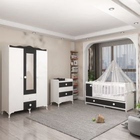 Garaj Home Pırlanta Gri Bebek Odası Takımı Krem Kombinli Uyku Seti