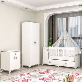Garaj Home Pırlanta Yıldız 2 Kapaklı Bebek Odası Takımı Gri Krem Kombinli Uyku Seti