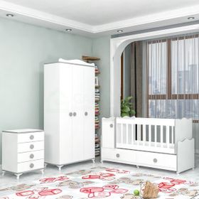 Garaj Home Pırlanta Yıldız 3 Kapaklı Bebek Odası Takımı Gri Beyaz Kombinli Uyku Seti