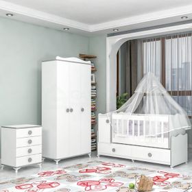 Garaj Home Pırlanta Yıldız 3 Kapaklı Bebek Odası Takımı Gri Mavi Kombinli Uyku Seti
