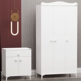 Garaj Home Yıldız 3 Kapaklı Beyaz Dolap ve Kapaklı Şifonyer