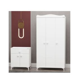 Garaj Home Yıldız 3 Kapaklı Beyaz Dolap ve Kapaklı Şifonyer