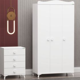 Garaj Home Yıldız 3 Kapaklı Beyaz Dolap ve Şifonyer