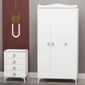 Garaj Home Yıldız 3 Kapaklı Gri Dolap ve Şifonyer