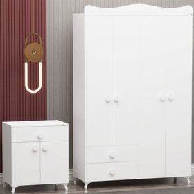 Garaj Home Yıldız 4 Kapaklı Beyaz Dolap ve Kapaklı Şifonyer