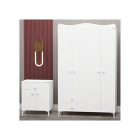 Garaj Home Yıldız 4 Kapaklı Beyaz Dolap ve Kapaklı Şifonyer