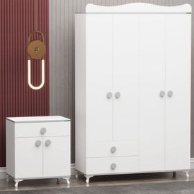 Garaj Home Yıldız 4 Kapaklı Gri Dolap ve Kapaklı Şifonyer
