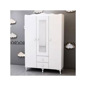 GarajHome Beyaz 3 Kapaklı Aynalı 2 Çekmeceli Dolap