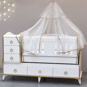 GarajHome Elfin Gold 60x120 cm Uzayan Asansörlü Lüks Uyku Setli Beşik Kombini