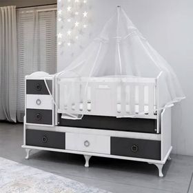 GarajHome Elfin Gri 60x120 cm Uzayan Asansörlü Lüks Uyku Setli Beşik Kombini