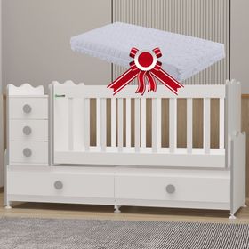 GarajHome Melina 5 Çekmeceli Büyüyen Gri Beşik + Yatak