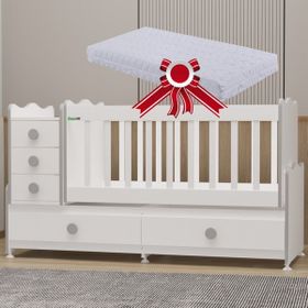 GarajHome Melina 5 Çekmeceli Büyüyen Gri Beşik + Yatak