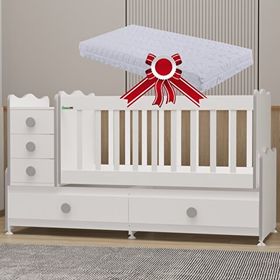 GarajHome Melina 5 Çekmeceli Büyüyen Gri Beşik + Yatak