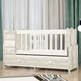 GarajHome Melina Antik Beyaz 60x120 cm 5 Çekmeceli Mdfli Büyüyen Beşik