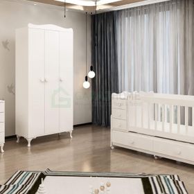 GarajHome Melina Yıldız 3 Kapaklı Beyaz Bebek Odası Takımı