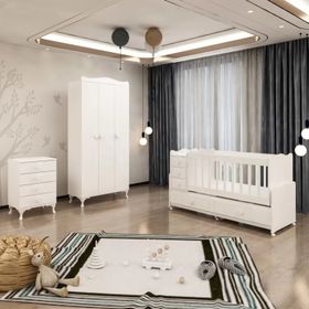 GarajHome Melina Yıldız 3 Kapaklı Beyaz Bebek Odası Takımı