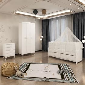 GarajHome Melina Yıldız 3 Kapaklı Beyaz Yatak ve Uyku Seti Kombinli Bebek Odası Takımı