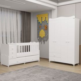 GarajHome Melina Yıldız 4 Kapaklı Beyaz Bebek Odası Dolabı