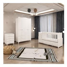GarajHome Melina Yıldız 4 Kapaklı Beyaz Bebek Odası Takımı