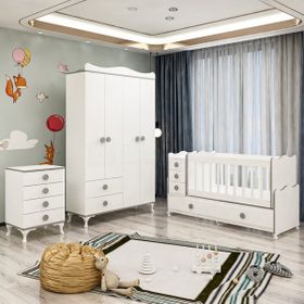GarajHome Melina Yıldız Gri 4 Kapaklı Bebek Odası Takımı