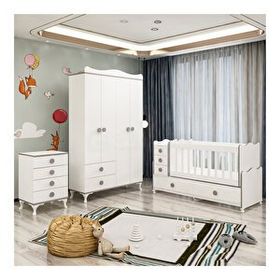 GarajHome Melina Yıldız Gri 4 Kapaklı Bebek Odası Takımı
