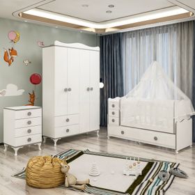 GarajHome Melina Yıldız Gri Yatak ve Uyku Seti Kombinli 4 Kapaklı Bebek Odası Takımı