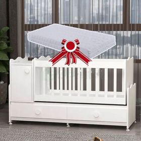 GarajHome Pırlanta Mdfli Büyüyen 60x120 cm Beyaz Yataklı Beşik