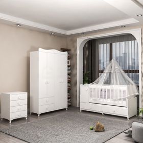 GarajHome Pırlanta Yıldız 4 Kapaklı Beyaz Bebek Odası Takımı