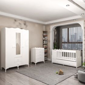 GarajHome Pırlanta Yıldız 4 Kapaklı Beyaz Bebek Odası Takımı
