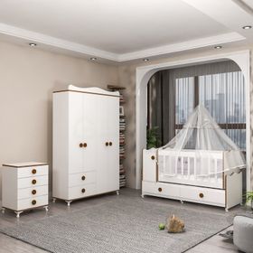 GarajHome Pırlanta Yıldız 4 Kapaklı Beyaz Bebek Odası Takımı
