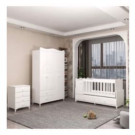 GarajHome Pırlanta Yıldız 4 Kapaklı Beyaz Bebek Odası Takımı