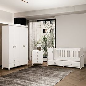 GarajHome Pırlanta Yıldız Gri 4 Kapaklı Bebek Odası Takımı