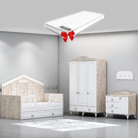 GarajHome Sude Membran Yavrulu Montessori Çocuk Odası Takımı+1 Adet Yatak