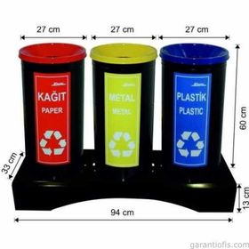 Garanti Metal 1840 Boyalı 3'lü Geri Dönüşüm Çöp Kovası