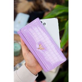 Garbalia Lady Teknolojik Deri Kroko Desen Bol Kartlıklı Bozuk Para Bölmeli Şık Lila Kadın Cüzdan