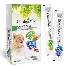 Garden Mix Kuzu Kedi Otu ve Tavuk Taurin Ek Besin 24x15 gr Kedi Ödül Kreması