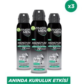 Garnier 3x150 ml Men Magnezyum Ultra Kuru Sprey Deodorant