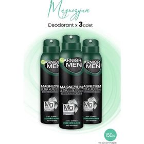 Garnier 3x150 ml Men Magnezyum Ultra Kuru Sprey Deodorant