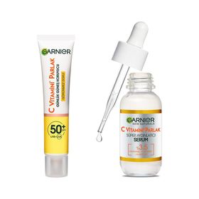 Garnier 40 ml C Vitamini Günlük Uv Korumalı Güneş Yüz Kremi Spf50 Görünmez Doku & 30 ml C Vitamini Parlak Süper Aydınlatıcı Serum & 30 ml C Vitamini Süper Aydınlatıcı Gece Serumu Cilt Bakım Seti